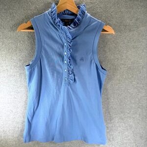 Brooks Brothers Ruffle Pique Polo Shirt Women's XS Blue Supima‎ Cotton Stretch